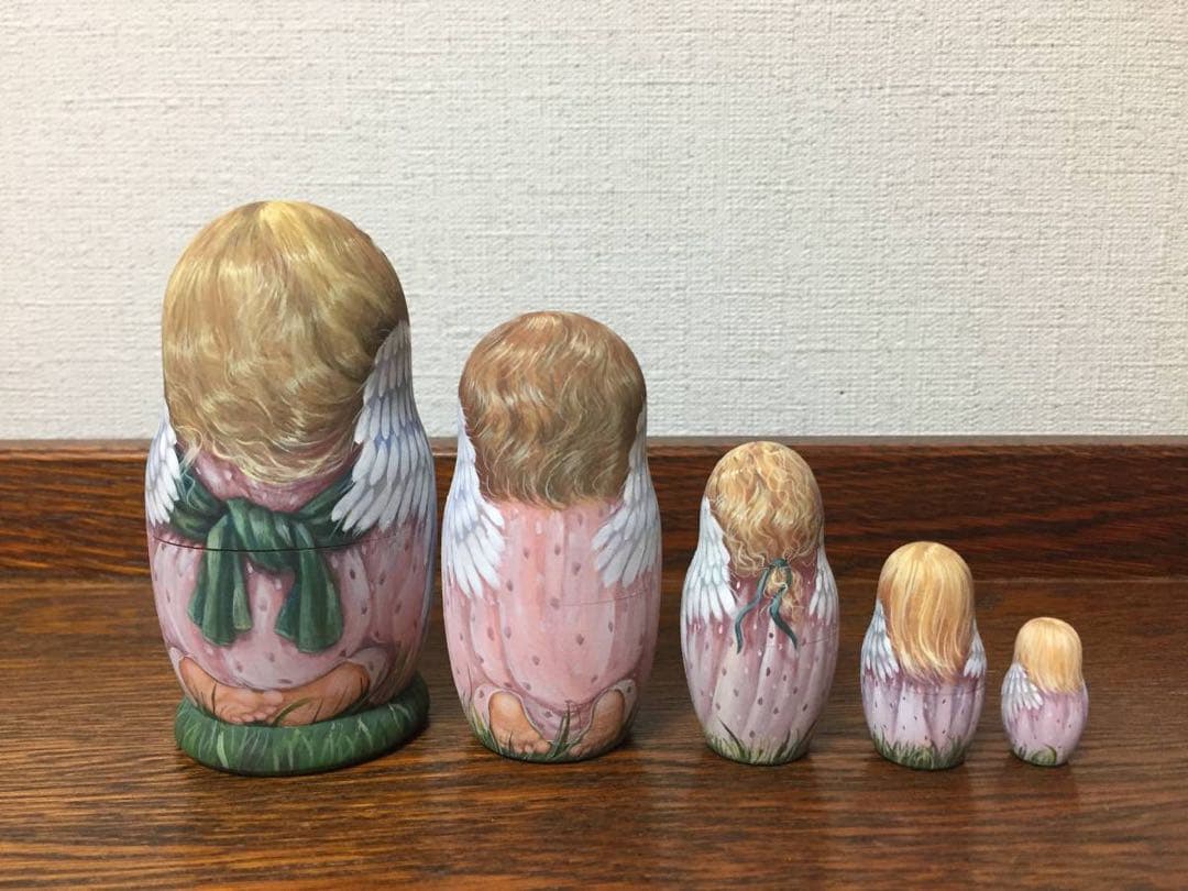 ロシア雑貨☆天使マトリョーシカ チェロ&楽譜付きフォルダー(5P)H10.5cm