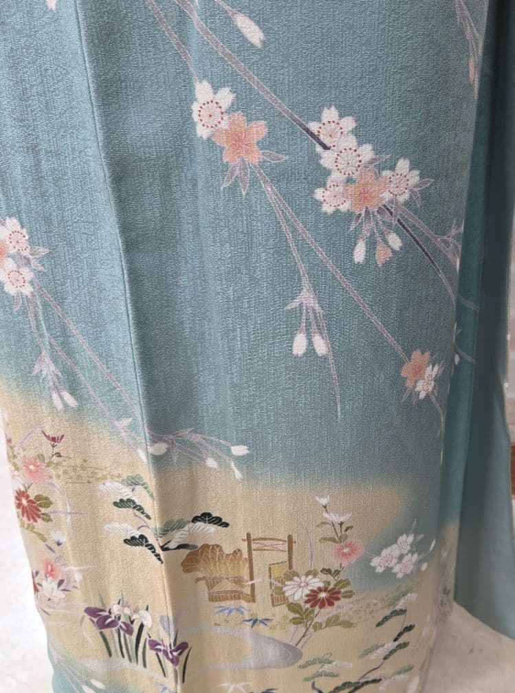 トールサイズ訪問着4点フルセット、着物、袋帯、帯締め、帯揚げ