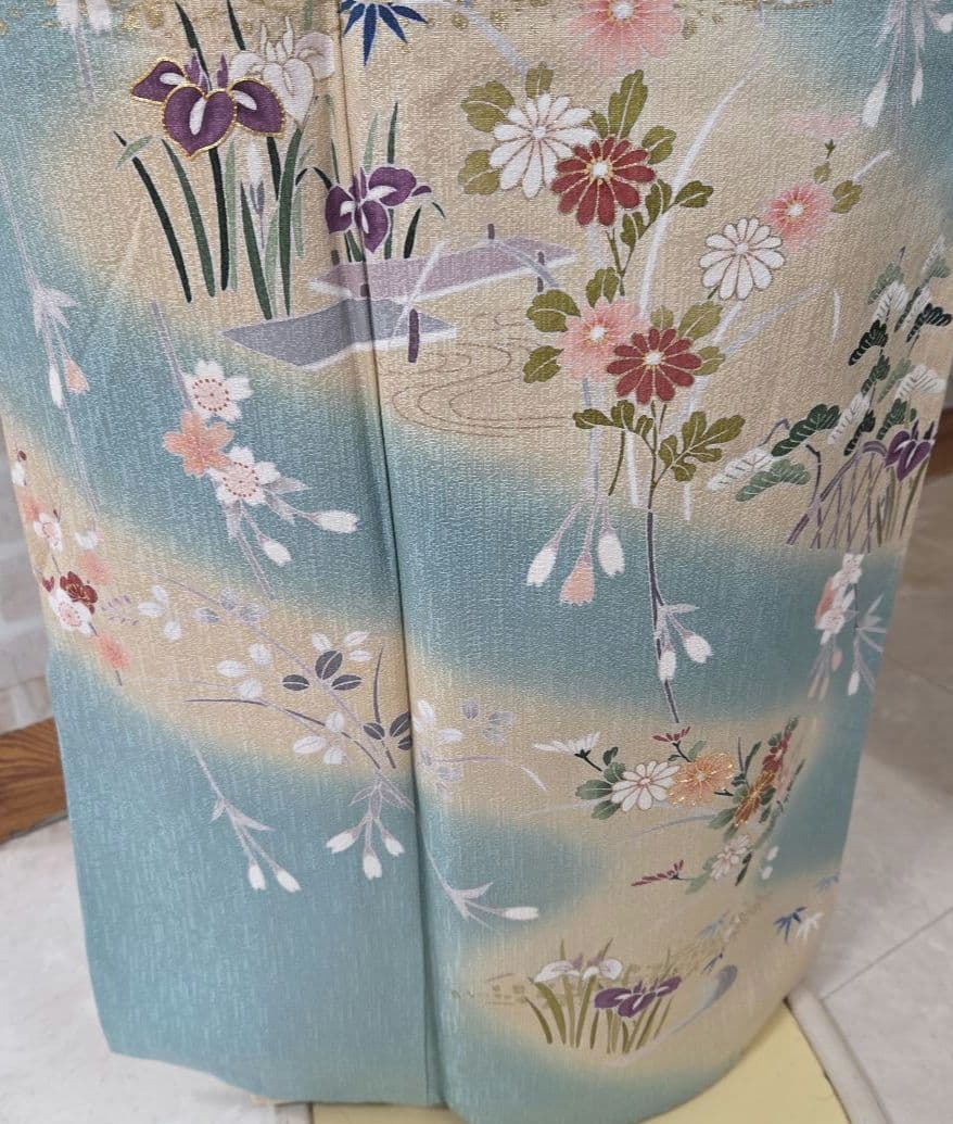 トールサイズ訪問着4点フルセット、着物、袋帯、帯締め、帯揚げ