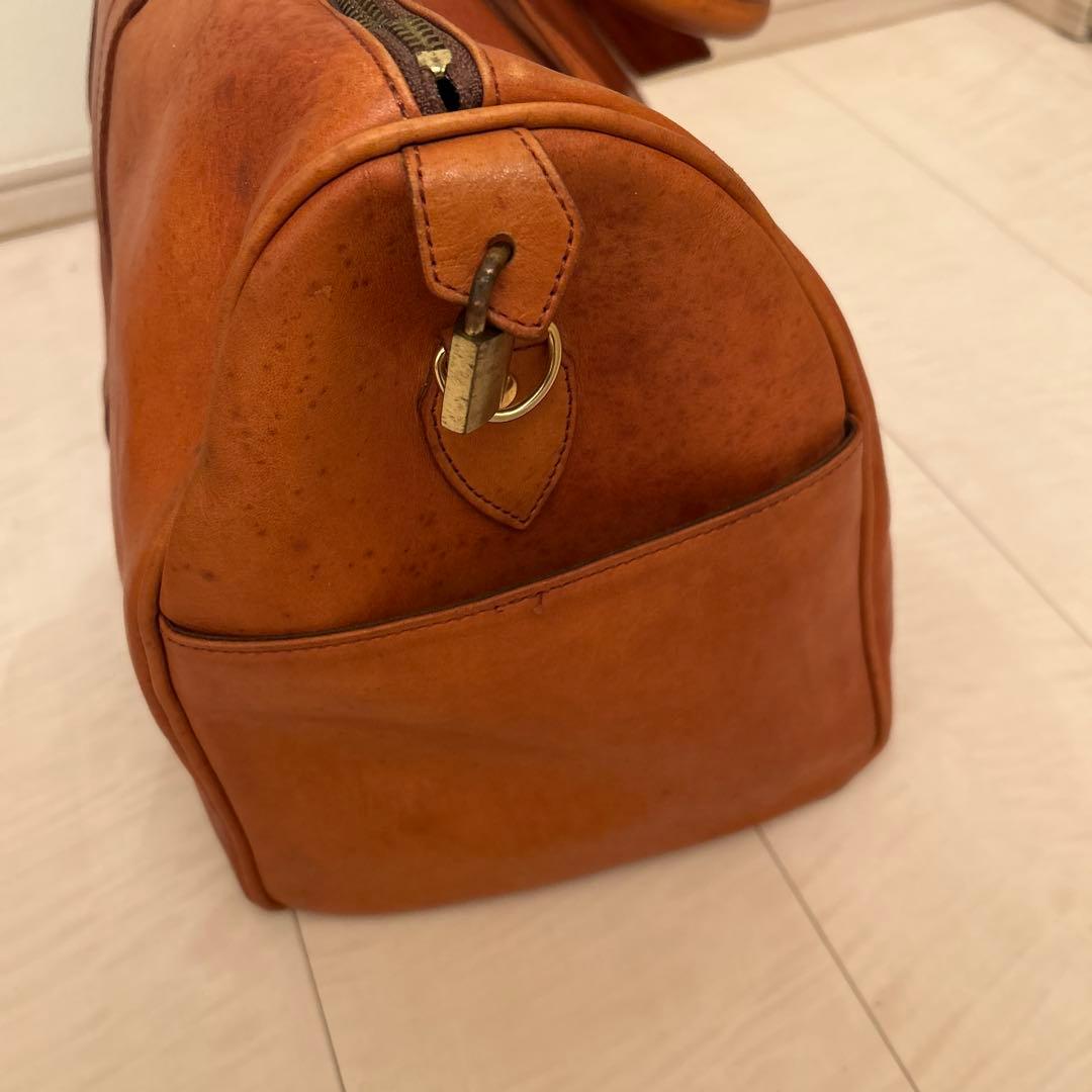 ヌメ革 ボストンバッグ 錠前・鍵付き 肩掛けベルト付き ヴィンテージ