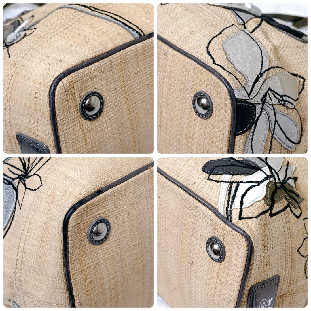 バッグ COACH Hamptons Flower Straw Kisslock Bag