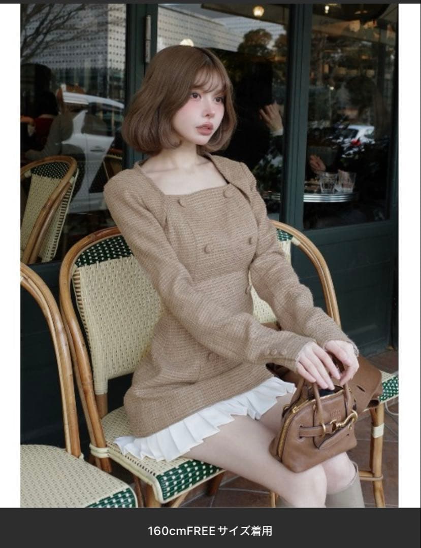 プリーツドッキングツイードミニワンピース