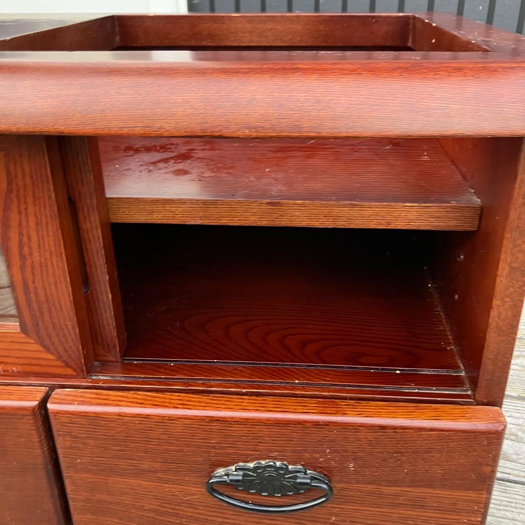 昭和レトロ 木製 格子扉 お座敷ワゴン 引き出し収納 キャスター付きポットワゴン