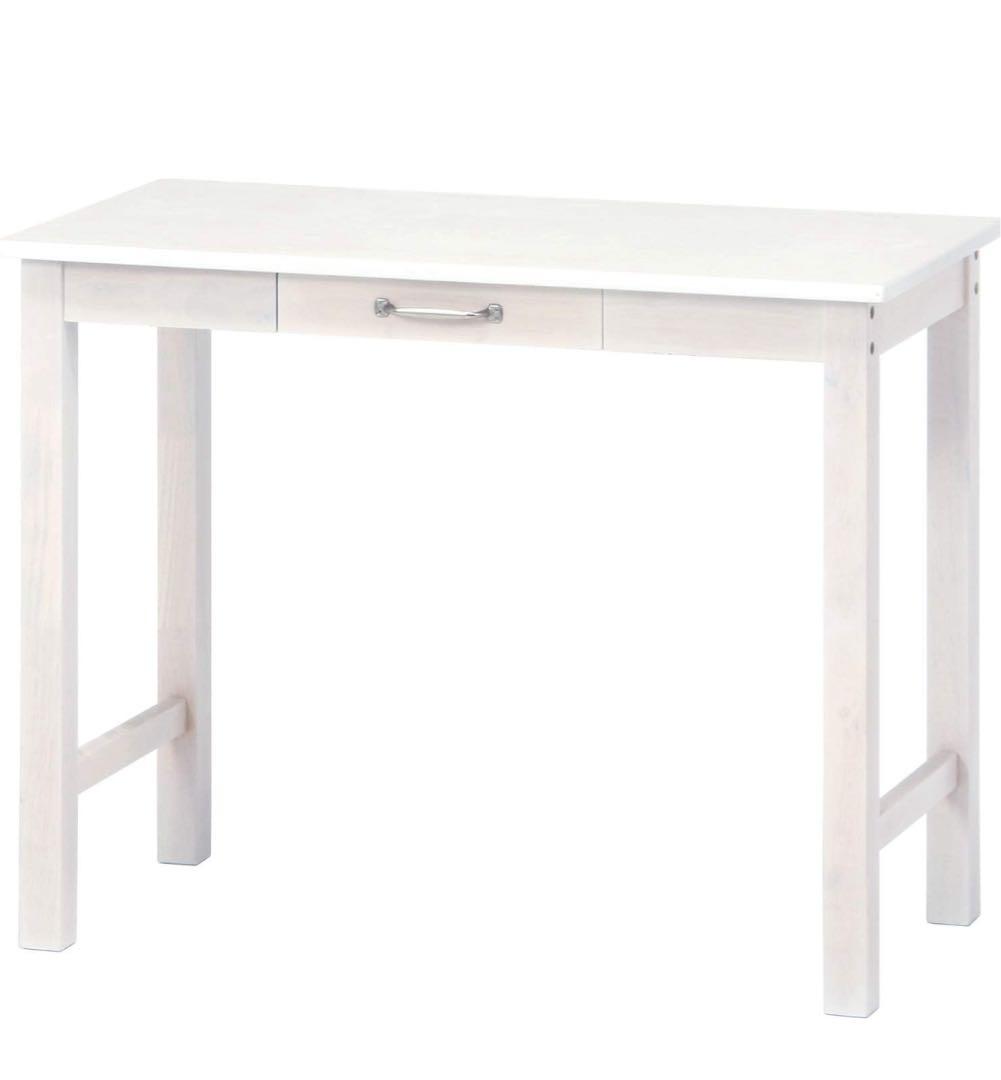 不二貿易 デスク机 幅90×奥行45×高さ72cm ホワイト木製 引出収納付き