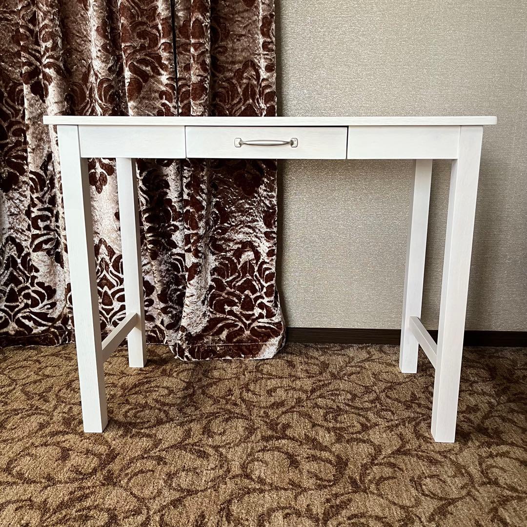 不二貿易 デスク机 幅90×奥行45×高さ72cm ホワイト木製 引出収納付き