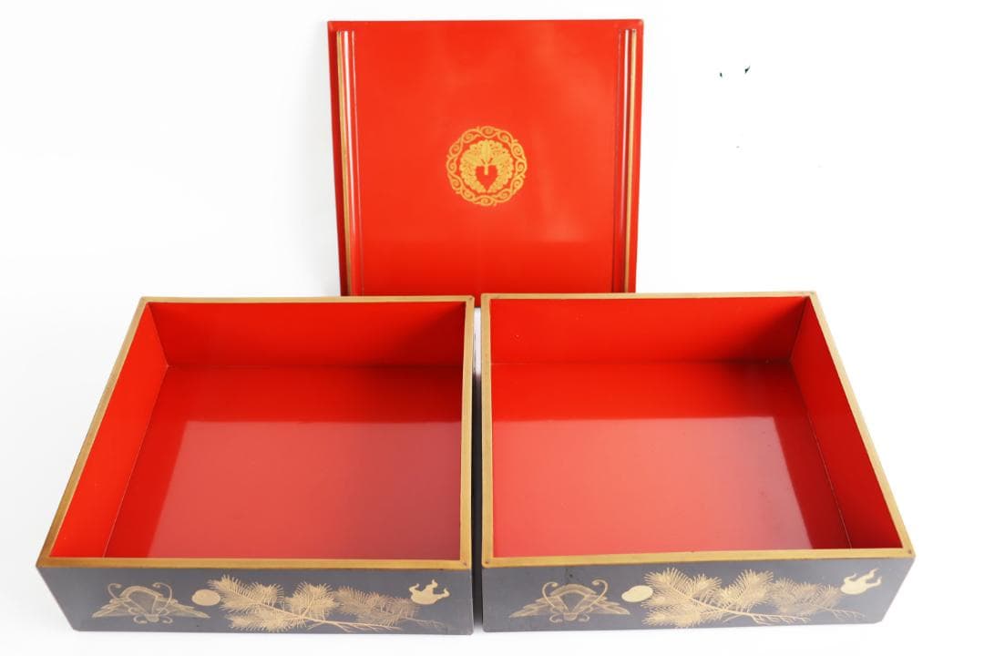 茶道具 蝶蒔絵 重箱 二枚蓋 共箱 漆芸 木製漆器