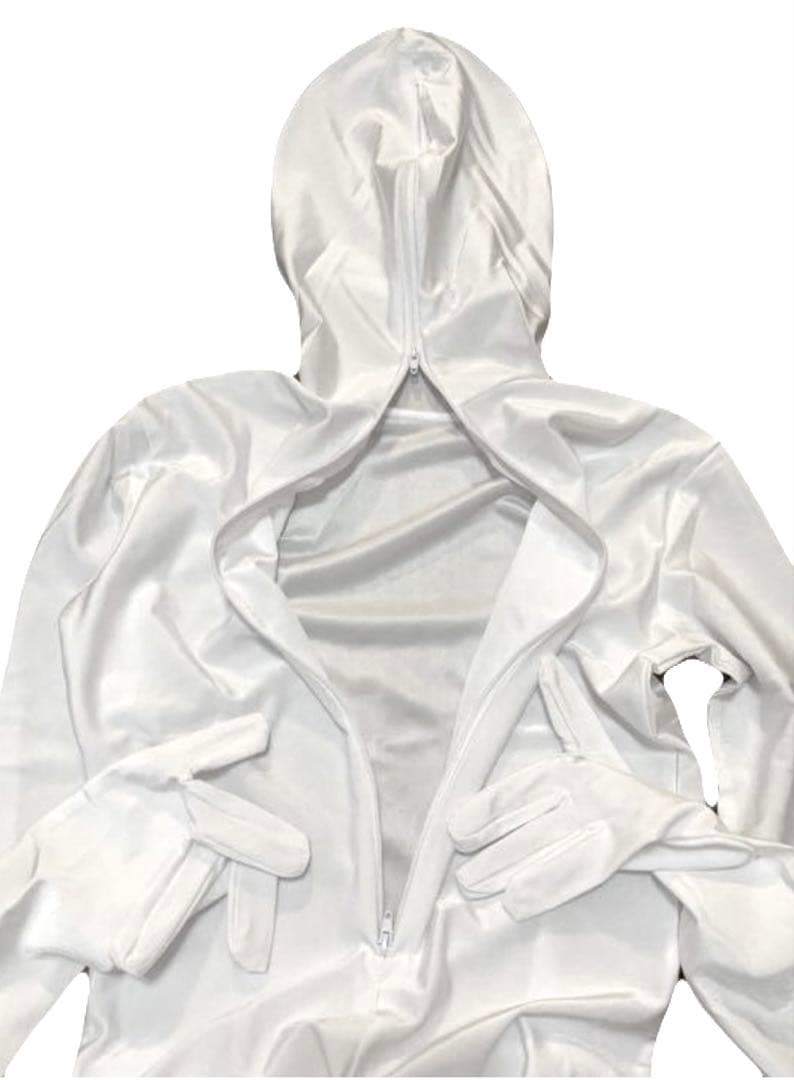 即購入OK。Lサイズ男性用凸仕様純白ゼンタイフルフェイスマスク全身タイツ