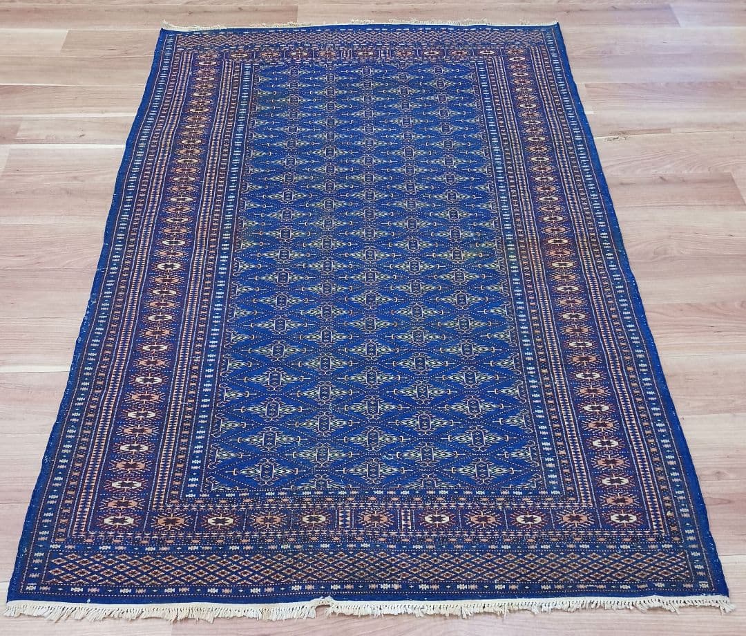 専用Y3139 パキスタン絨毯 ウール 手織り 187×126㎝ トライバルラグ