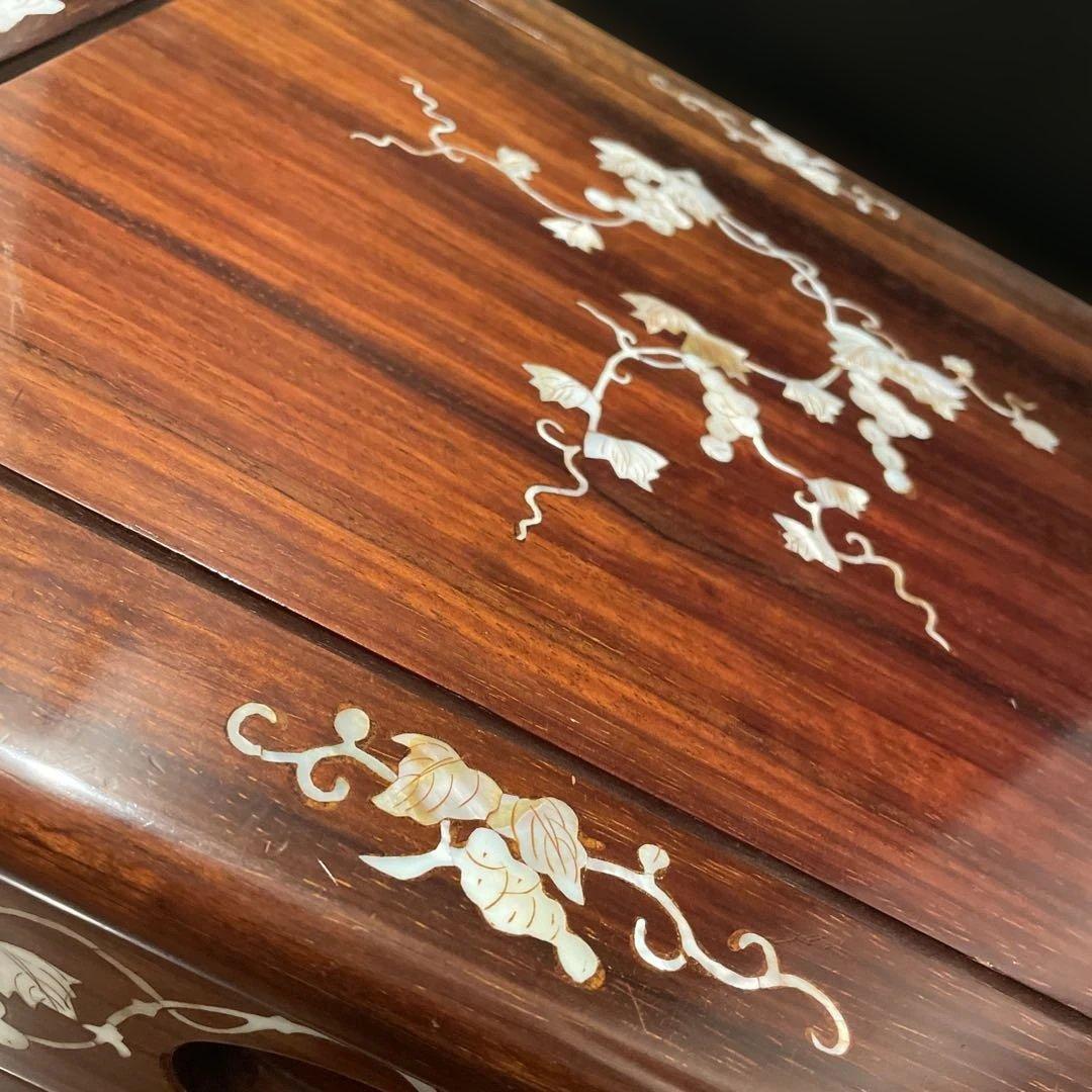 昭和レトロ 螺鈿細工 和箪笥 3段 葡萄文様 木製 アンティーク高級チェスト