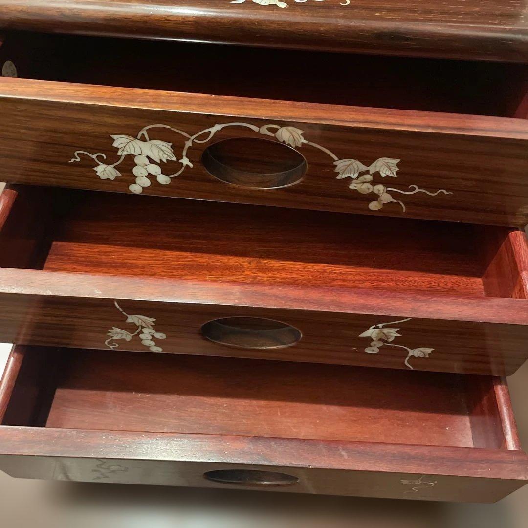 昭和レトロ 螺鈿細工 和箪笥 3段 葡萄文様 木製 アンティーク高級チェスト