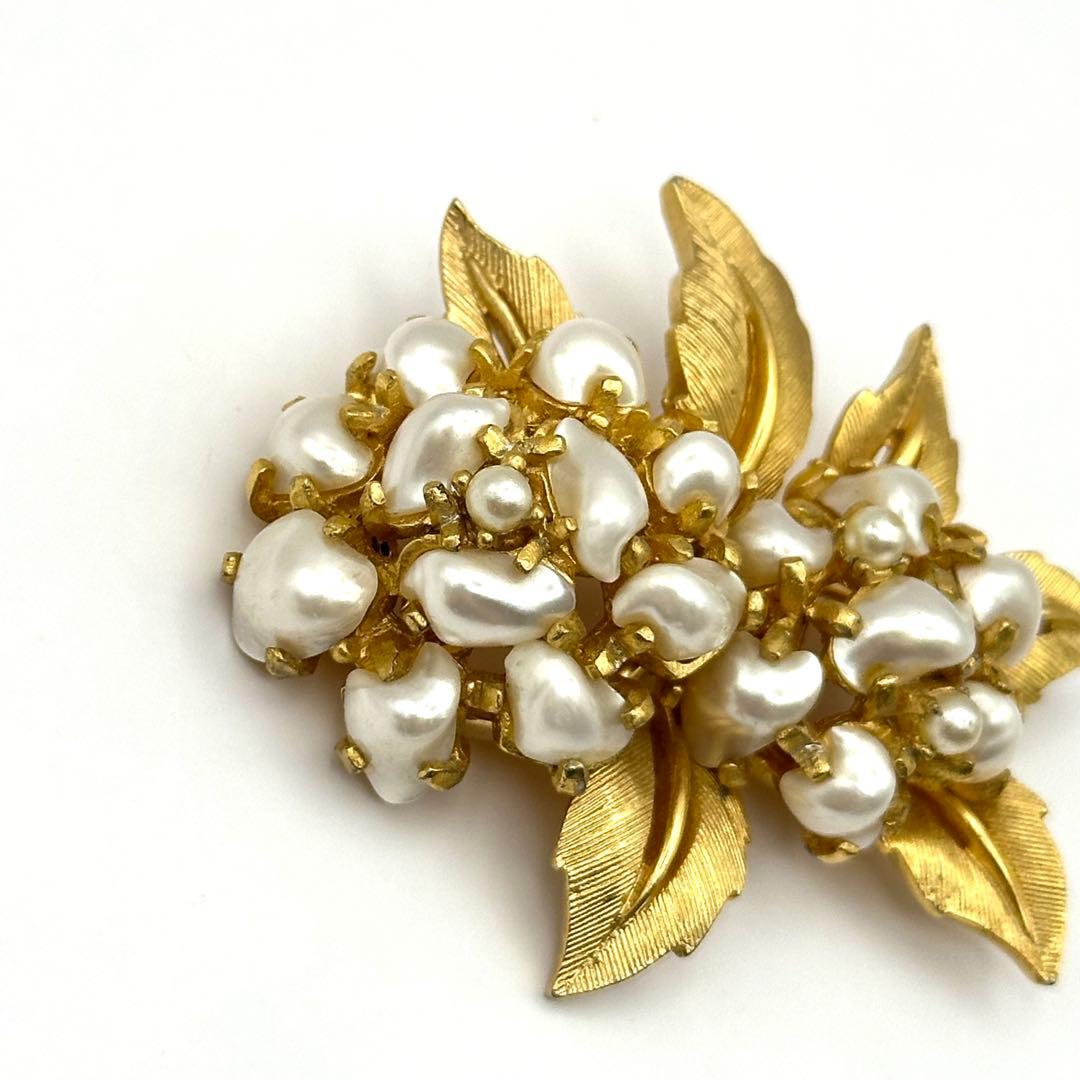 【希少】BOUCHER ブーシェ ブローチ リーフ フェイクパール ゴールド