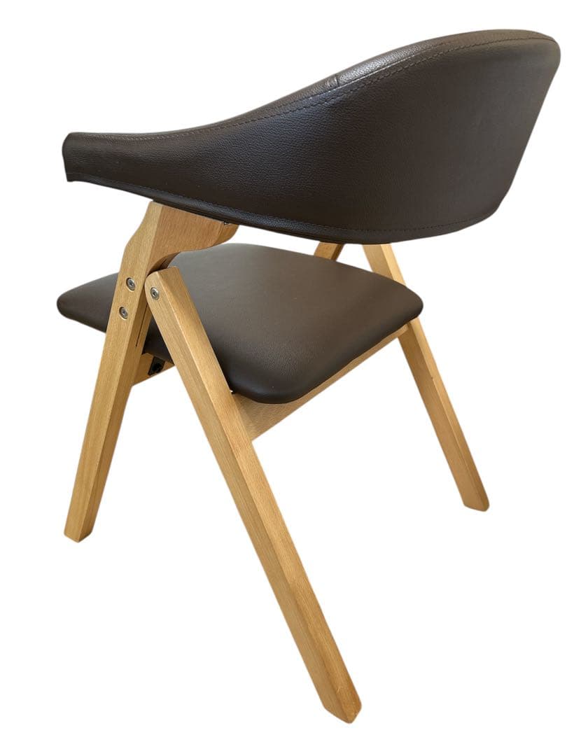 【美品】木製チェア ダイニングチェア 合皮座面 北欧風 折りたたみ式 椅子