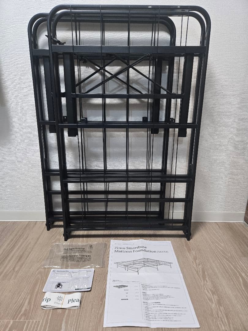 ZINUS ベッドフレーム セミダブル SD パイプベッド 折りたたみ ブラック