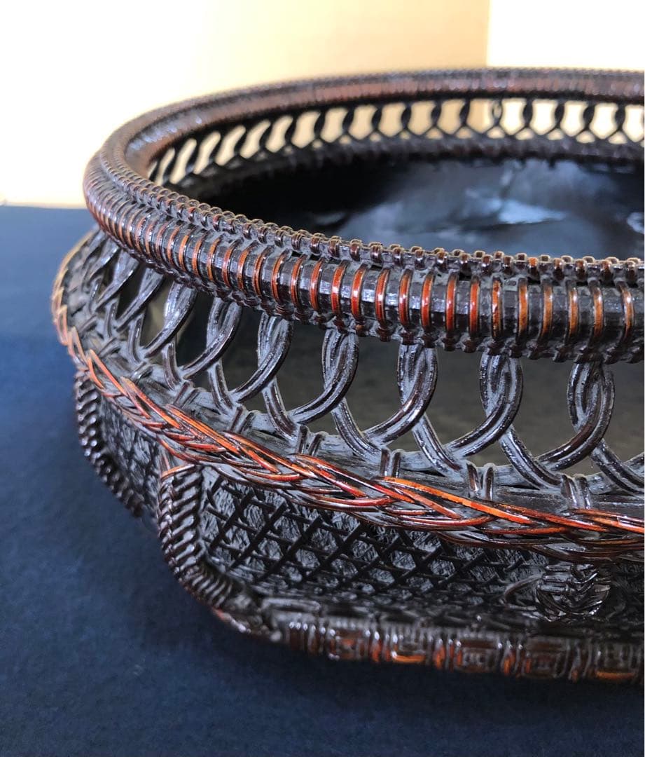 《R》輪違角切 唐物写 炭取 三代目 和田鱗司 共箱 略歴 251216お5