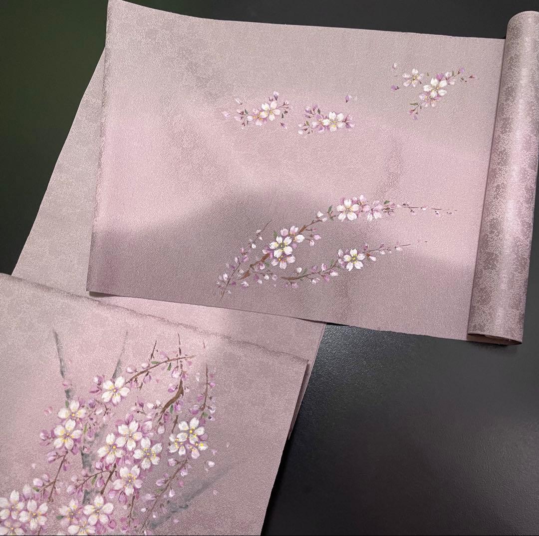 お仕立て付き【特選手描き友禅染帯◆枝垂れ桜】淡い紅藤色