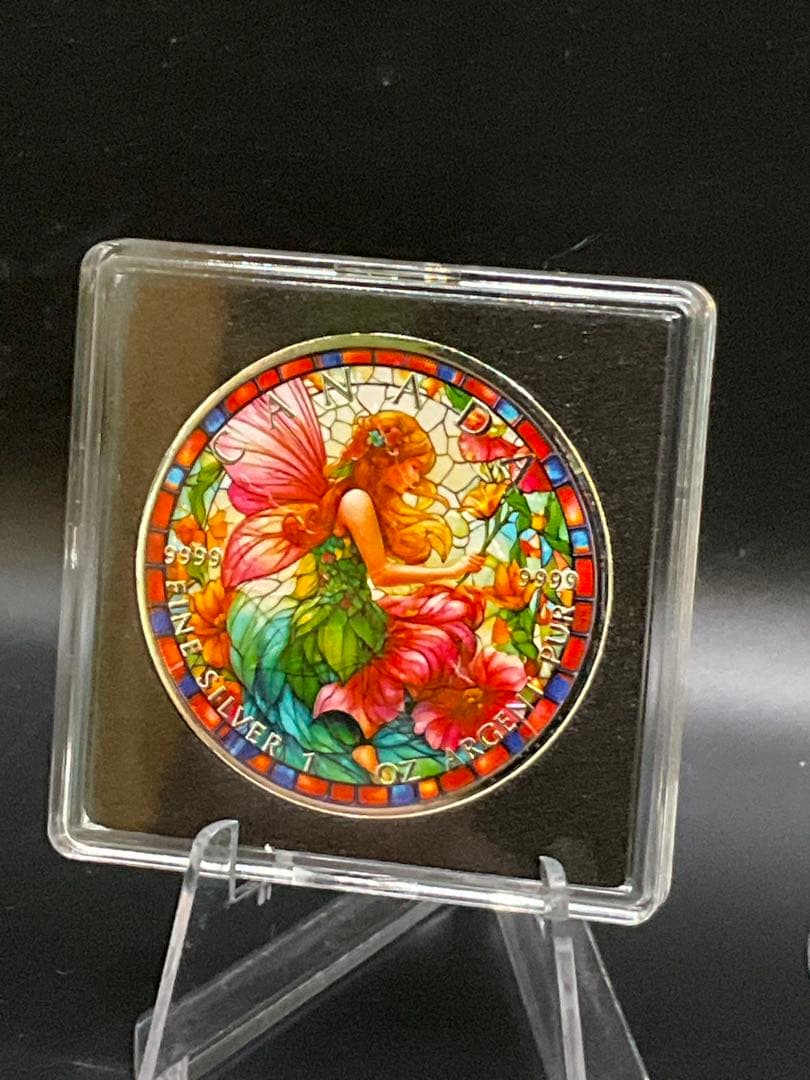 2025年カナダ ステンドグラス風 フェアリー（妖精） 1オンス カラー銀貨