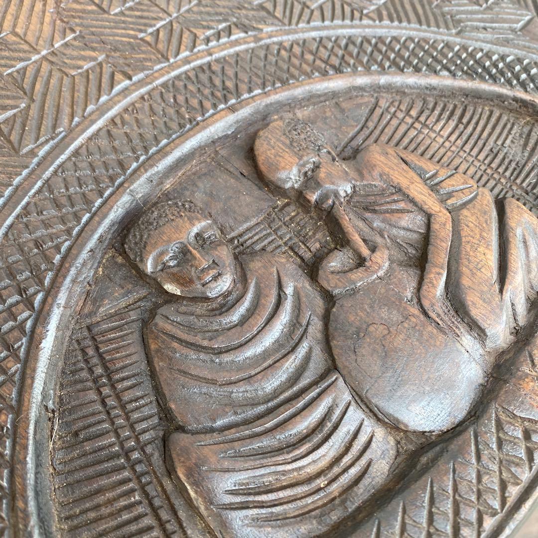 ヴィンテージテーブル 木彫 ガラス天板 インテリア 店舗什器 アフリカ アジア