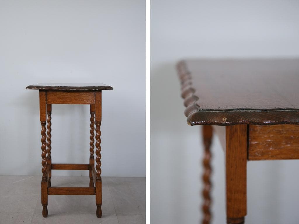 英国アンティーク木製サイドテーブル/オケージョナル机/飾り棚/花台(91-47)