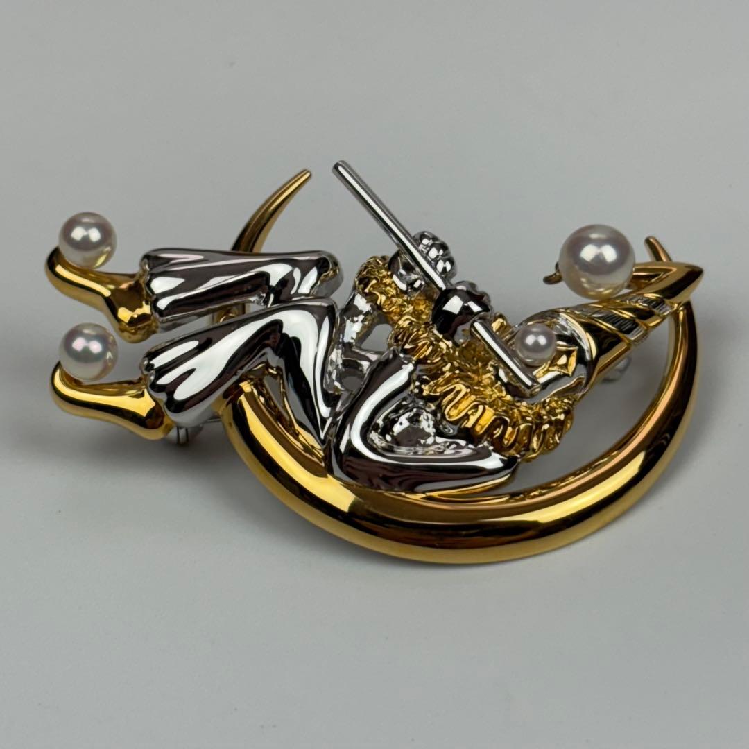 極美品✨ミキモト 本真珠 パール ブローチ ピエロ ムーン ゴールド×シルバー