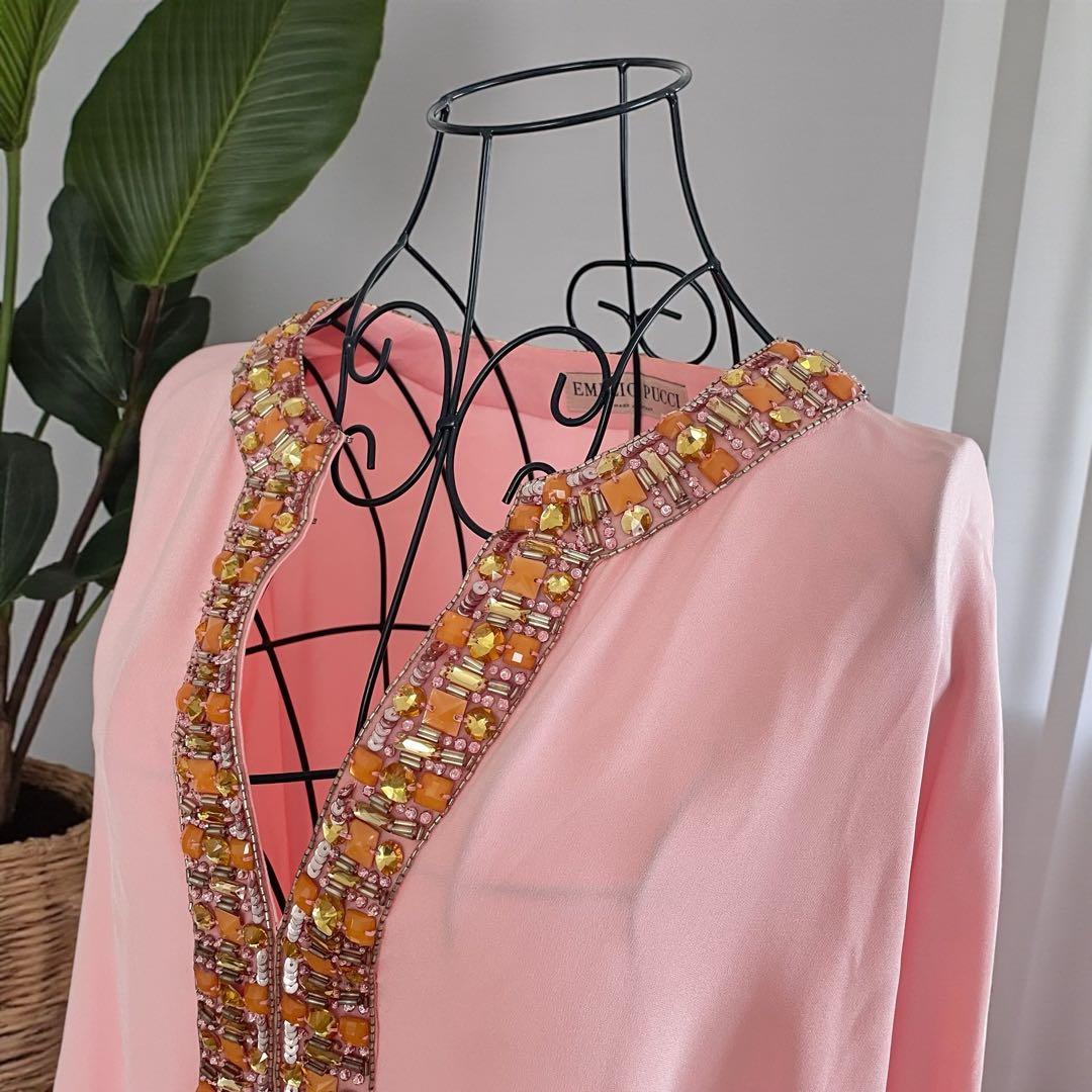 EMILIO PUCCI シルク100% ビジュー装飾 ブラウス ピンク