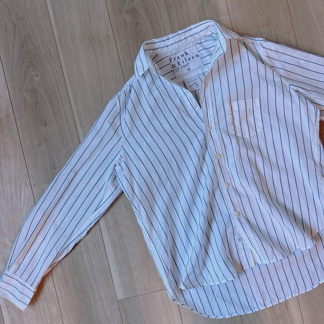 美品＊フランク&アイリーン ゆったりXS 綿麻 ストライプシャツ EILEEN
