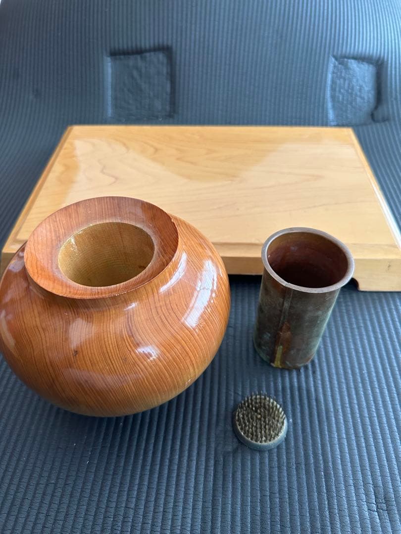 日本製　トレロ花器　壺　飾り台付き　天然木製　華道　茶道具