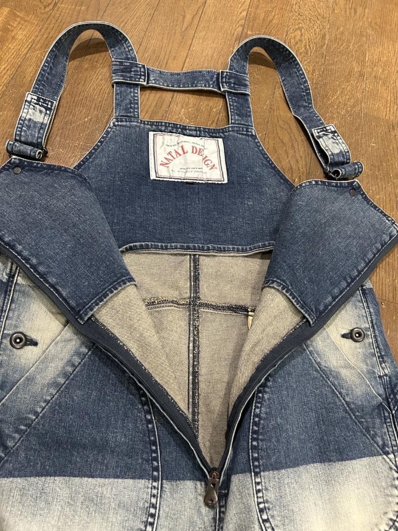 ＊NATAL DESIGN×GO OUT ブリーチ ボーダー オーバーオール M