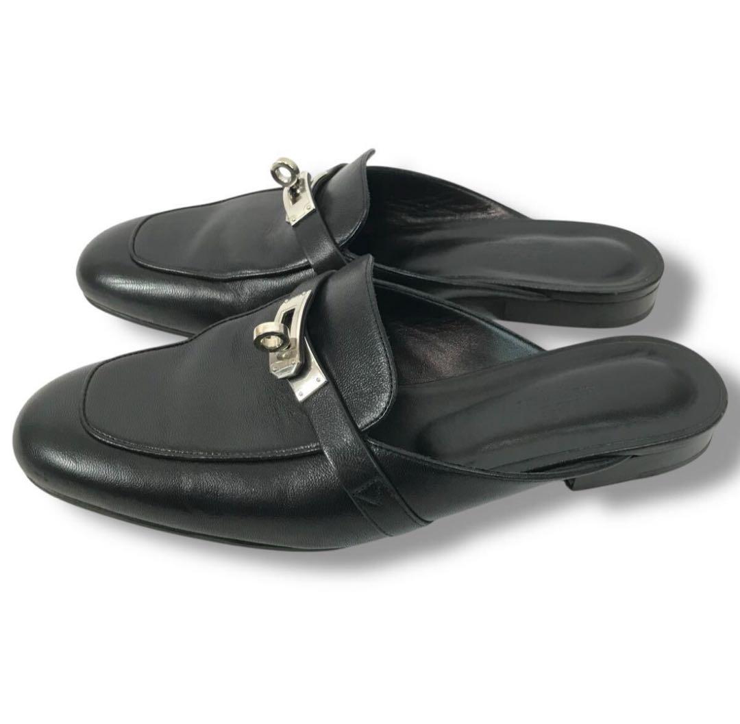 エルメス オズ ケリー シルバー金具 ミュール サンダル 黒 ブラック 38