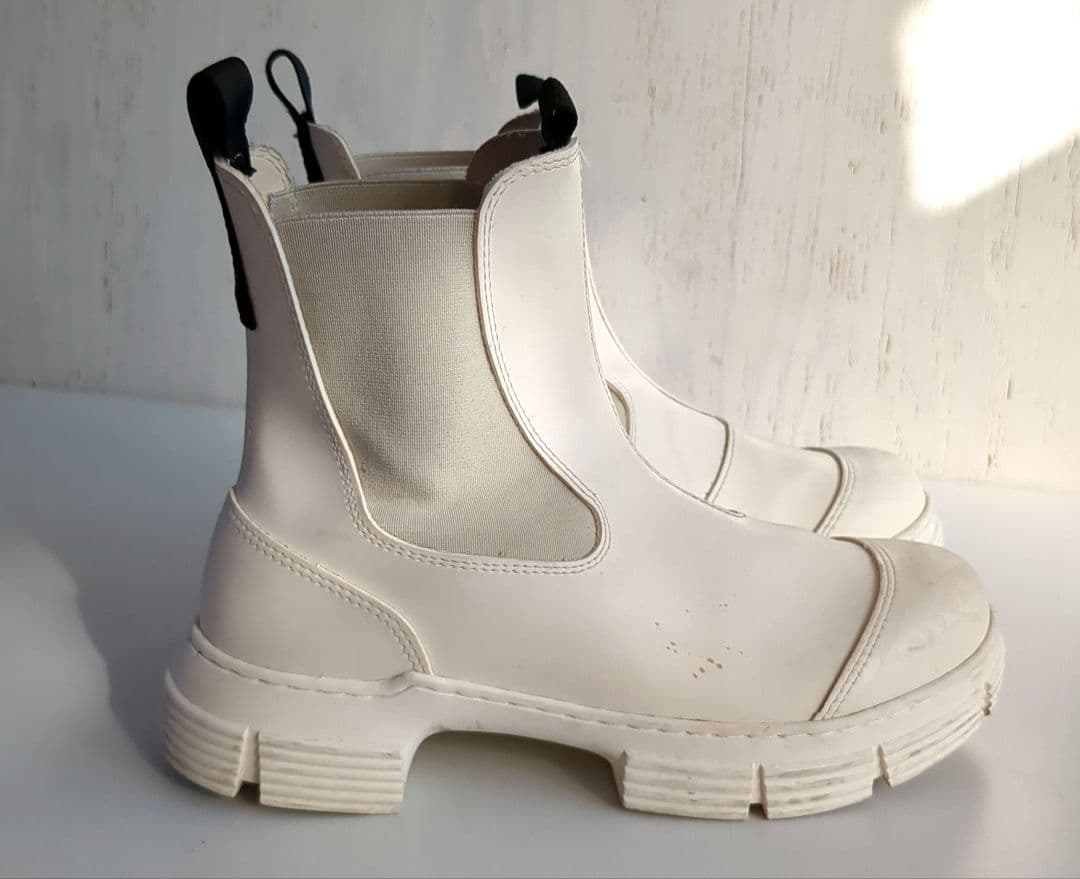 GANNI*37 ホワイト サイドゴアブーツ 厚底*リサイクルラバー