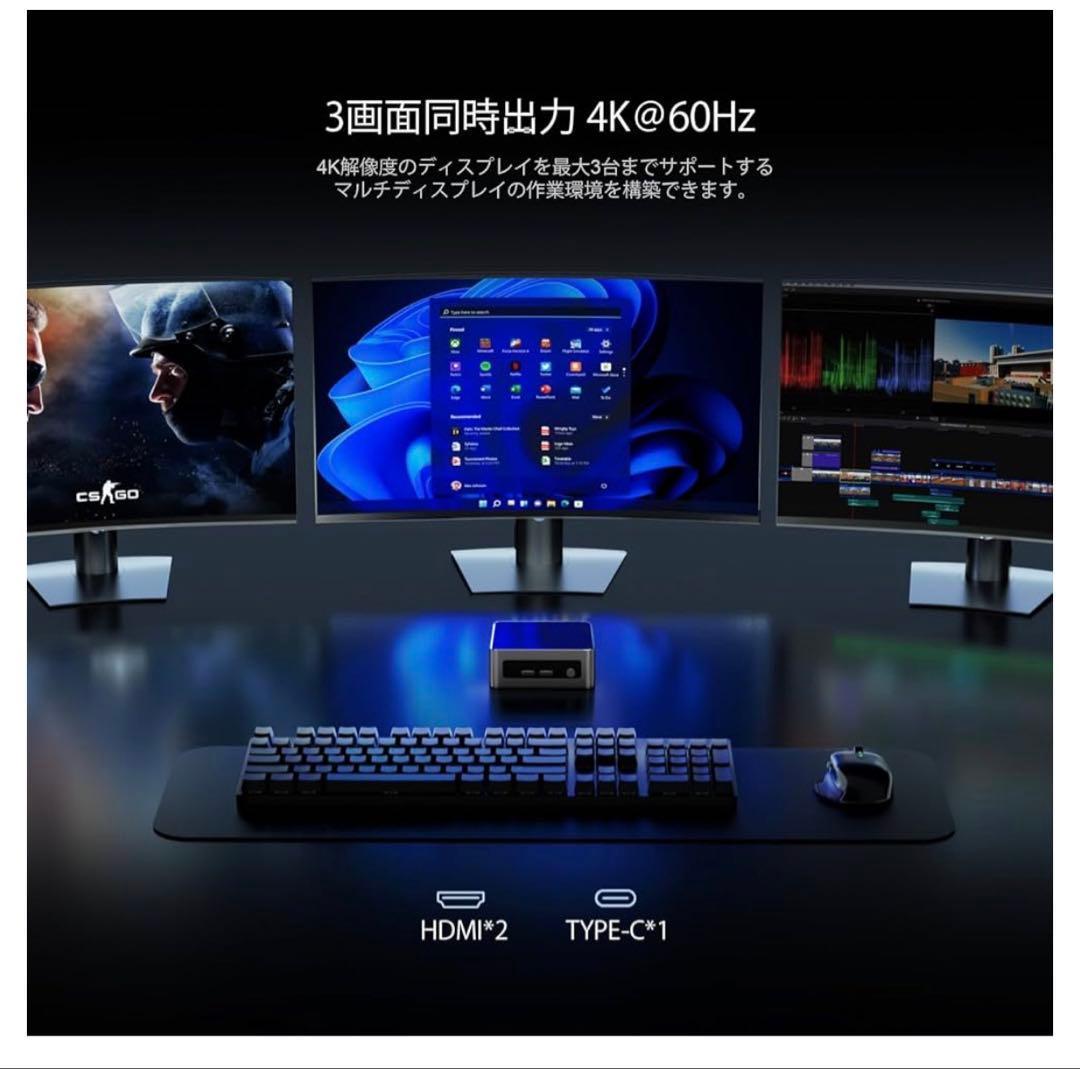 ミニPC Ryzen5 3550H 8GB 256GB 3画面 Win11Pro