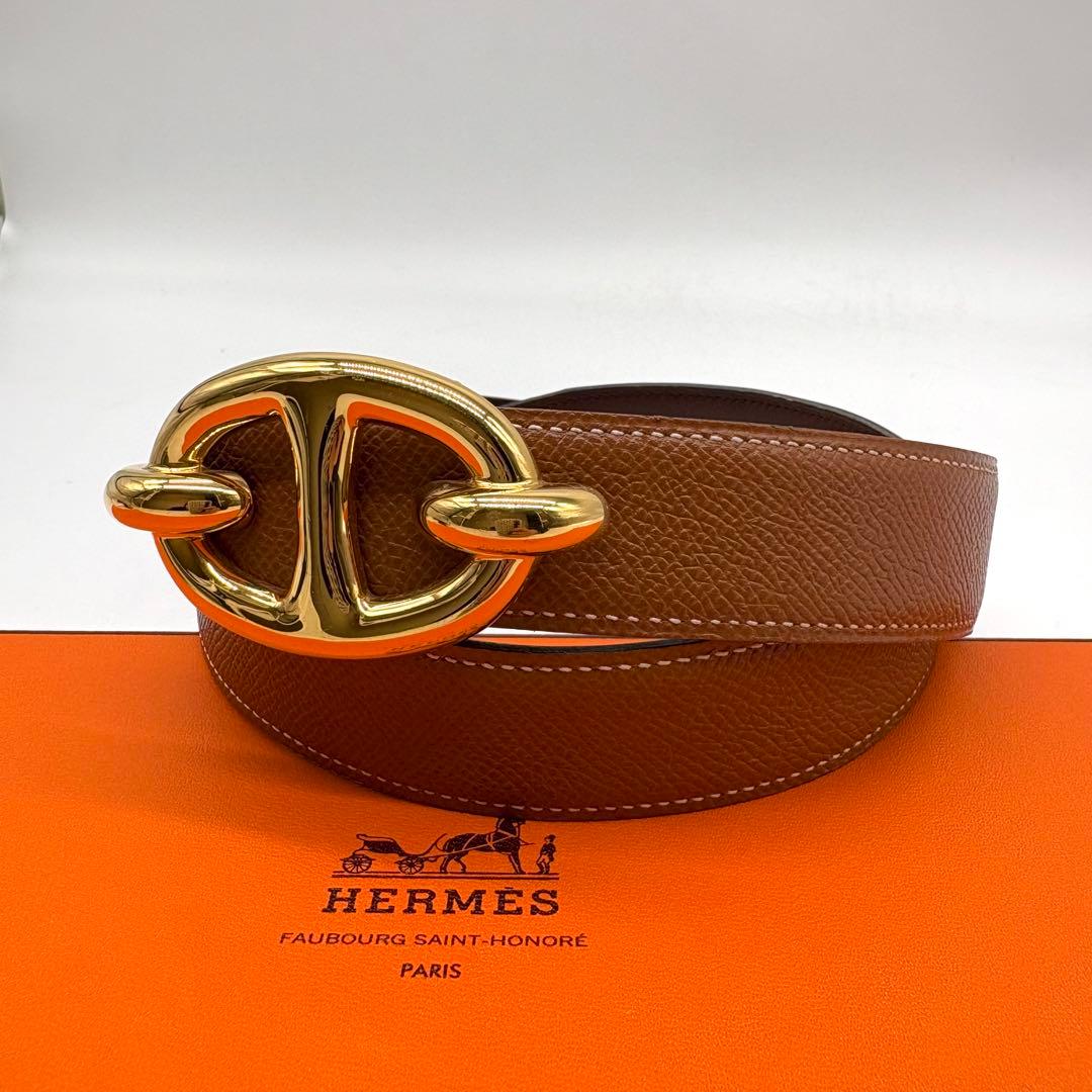 【希少 極美品】HERMES シェーヌダンクル リバーシブル ベルト ⬜︎R