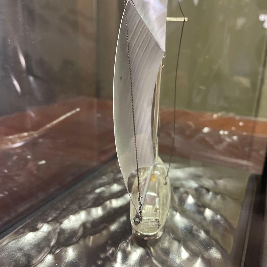 金属製 帆船模型 透明ガラスケース付き