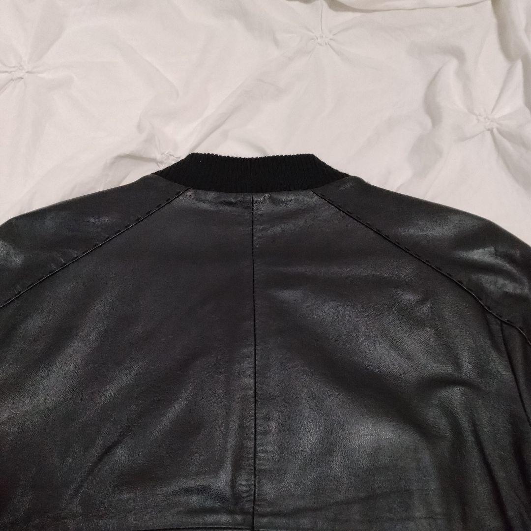 SHELLAC スリム 異素材切り替 ゴートレザー MA-1 ダブルジップ