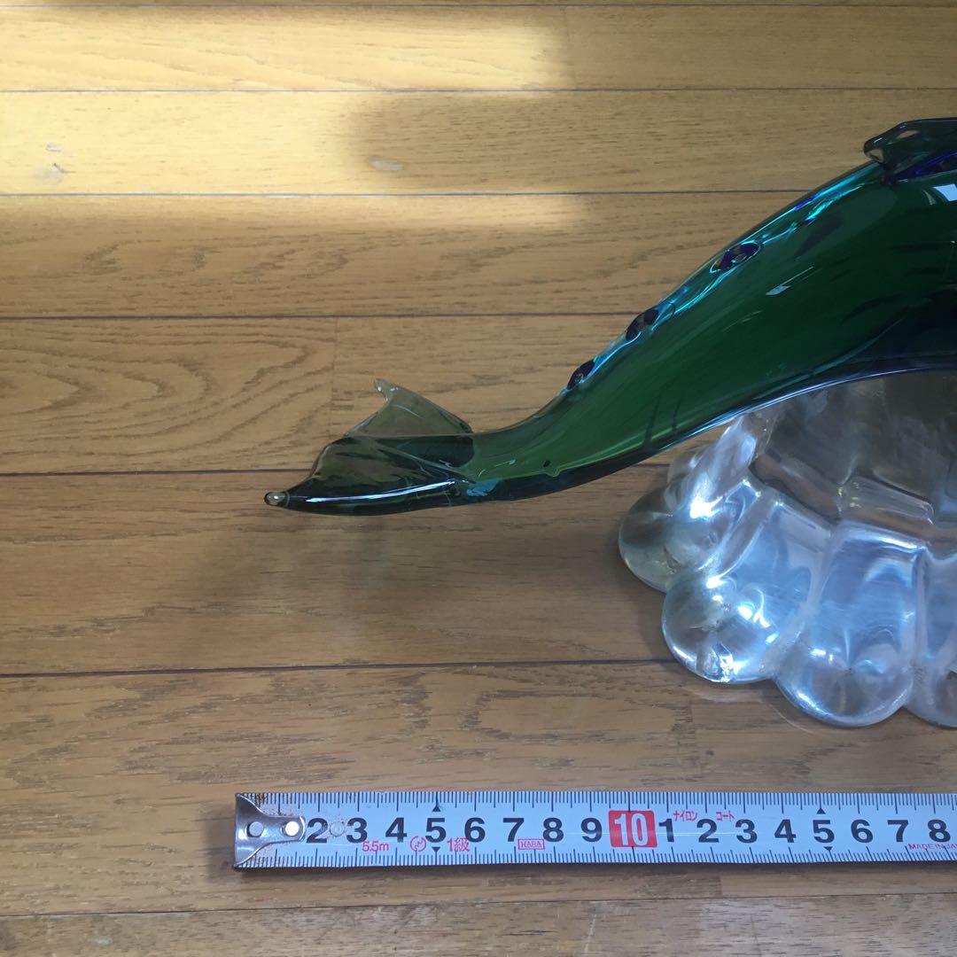 青緑色 ガラス 置物 オブジェ 大型 鯨