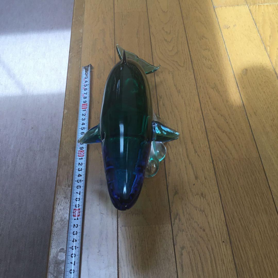 青緑色 ガラス 置物 オブジェ 大型 鯨