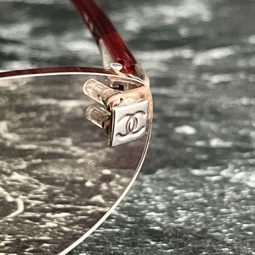 シャネル　サングラス　リムレス　ココマーク　赤　シルバー　カラーレンズ　y2k