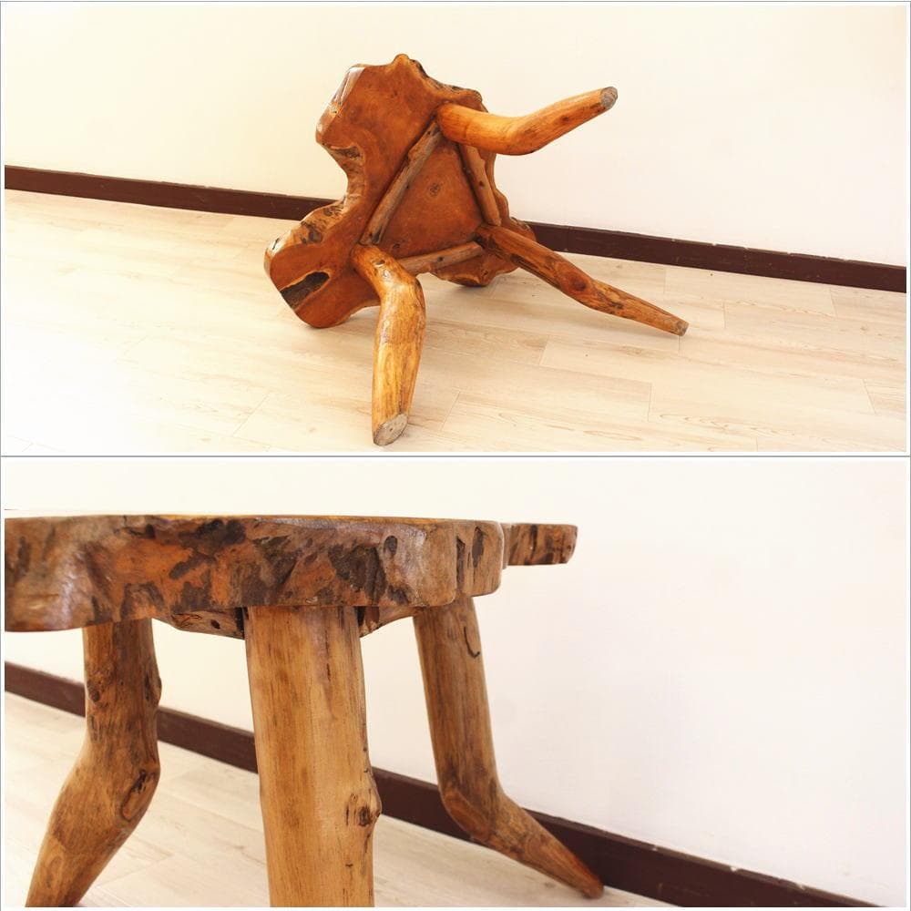 在庫処分 １点もの 木製 テーブル チーク材 天然木 一枚板 切り株 根