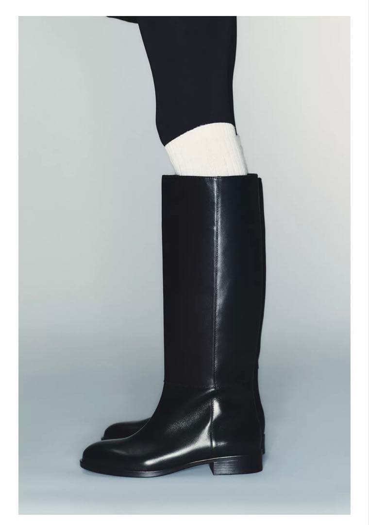 ZARA フラットリアルレザーブーツ　38