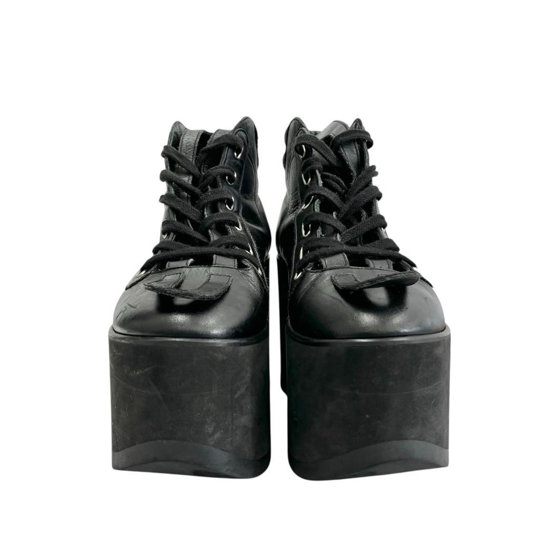 【美品】◾️ベリーボタン◾️アンクルブーツ◾️レースアップ◾️超厚底◾️本革◾️ブラック