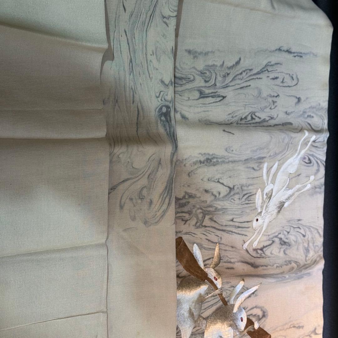 ウサギ刺繍 名古屋帯　アンティーク　餅つき　レア