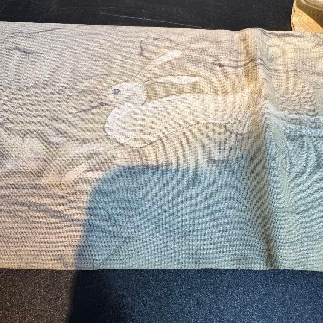 ウサギ刺繍 名古屋帯　アンティーク　餅つき　レア