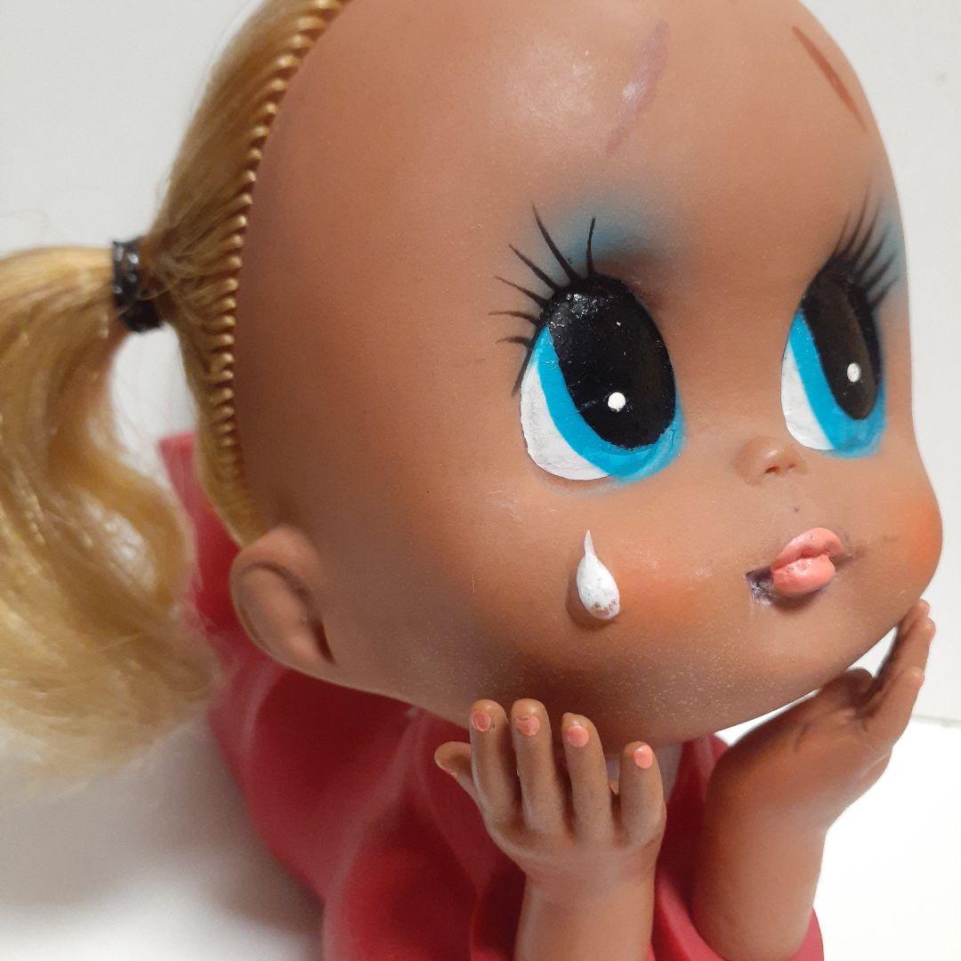 ビンテージ　昭和レトロ　ビンテージドール　女の子ソフビ人形　涙浮かべてる…