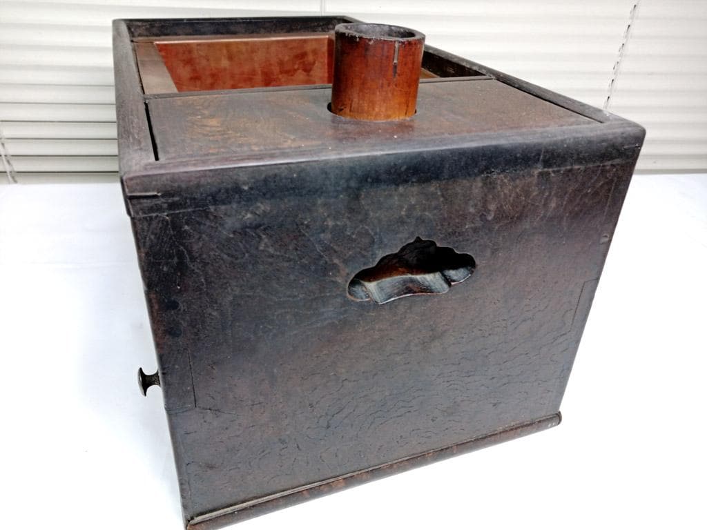 囲炉裏 江戸火鉢 長火鉢 無垢欅 銅落とし 手あぶり火鉢 小型 ミニサイズ