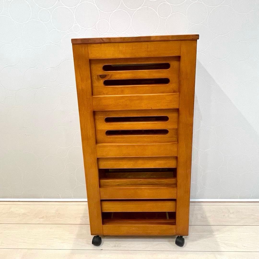 【美品】木製収納ラック 3段ワゴン キッチンラック キャスター付き 天然木