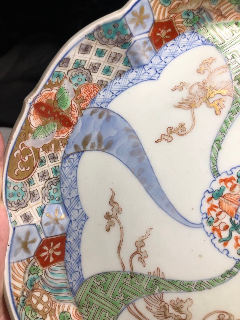 赤絵大皿。古美術。骨董品。戸末---明治時代。南京赤絵？清代。美品。舊家蔵出し