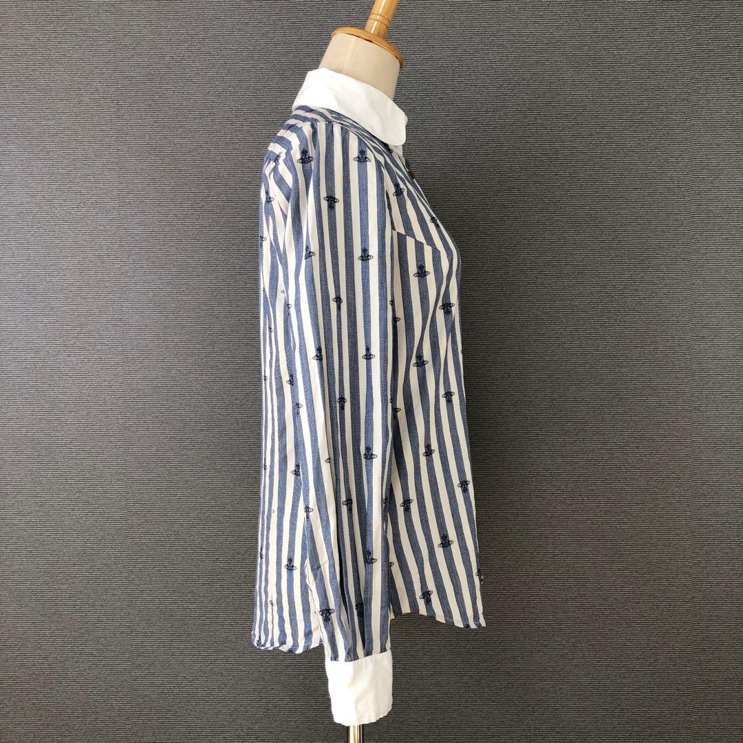 Vivienne Westwood 丸襟 オーブ柄 ストライプ 長袖シャツ 3