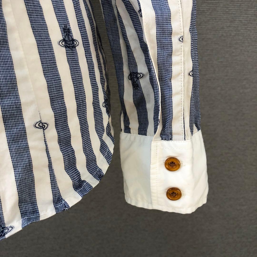 Vivienne Westwood 丸襟 オーブ柄 ストライプ 長袖シャツ 3