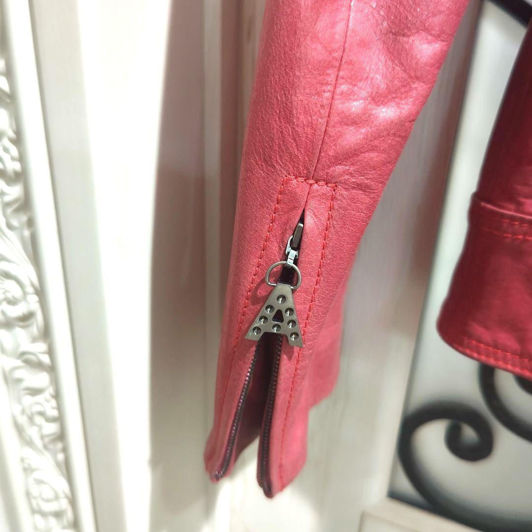 寄付　対象　アントニアリソン　ライダース　ジャケット　革　ピンク　L　牛　ボタン