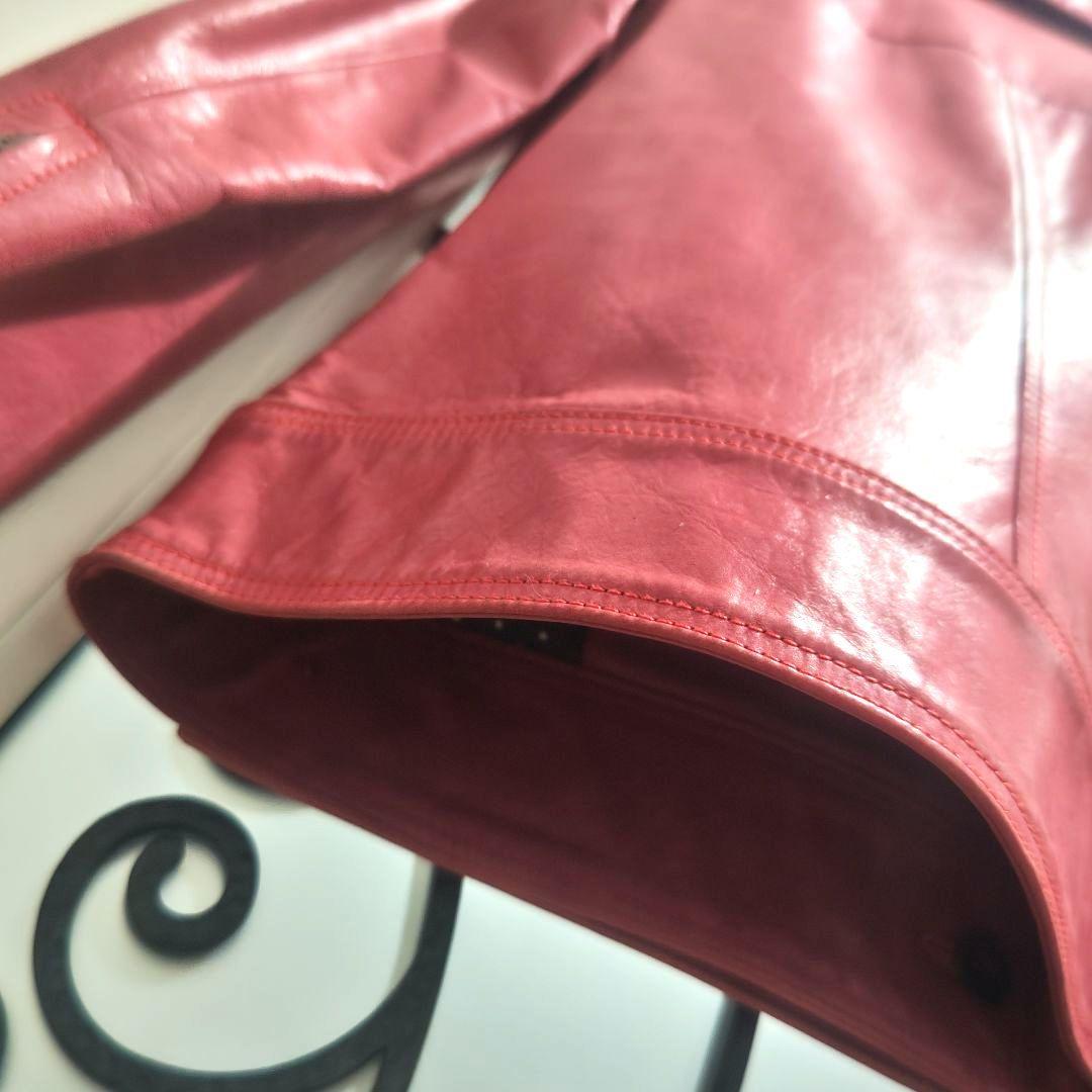 寄付　対象　アントニアリソン　ライダース　ジャケット　革　ピンク　L　牛　ボタン