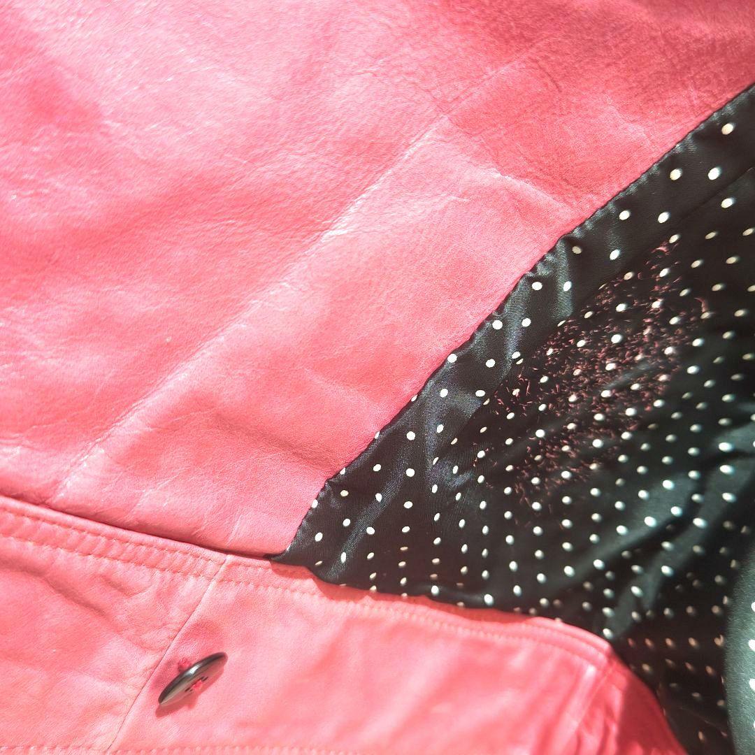 寄付　対象　アントニアリソン　ライダース　ジャケット　革　ピンク　L　牛　ボタン